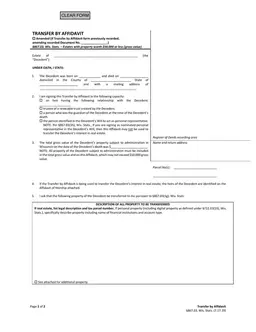 Wisconsin §867.03 Transfer by Affidavit for Estates under $50,000 form preview