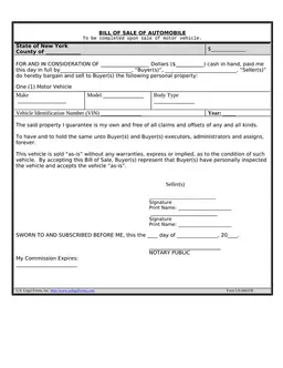 New York Auto Sale Document with Odometer Notice form preview