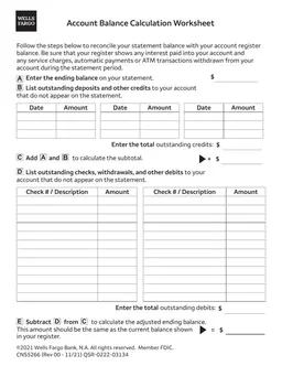 Account Balance Calculation Worksheet for Efficient Bank Record Keeping form preview