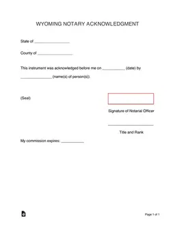 Wyoming Notary Acknowledgment for Signature Validation form preview