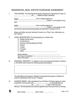 Residential Real Estate Purchase Agreement Details and Initials form preview