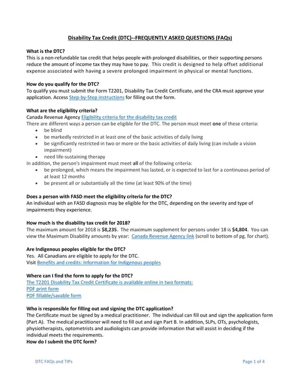 Canada T2201 Disability Tax Credit Certificate Eligibility and Benefits Kansas