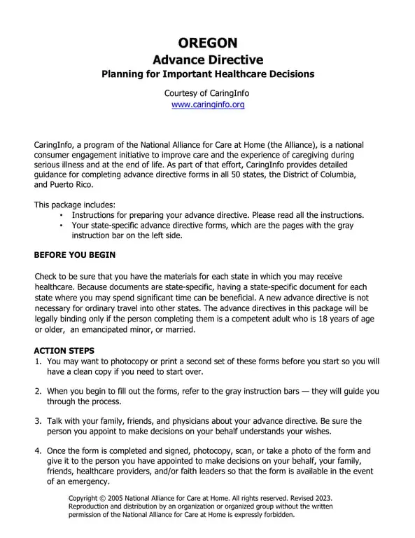 Oregon Advance Directive - Health Planning Guide by CaringInfo