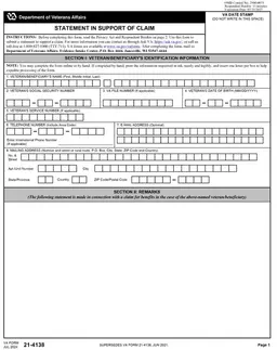 Statement in Support of Claim (VA Form 21-4138) form preview