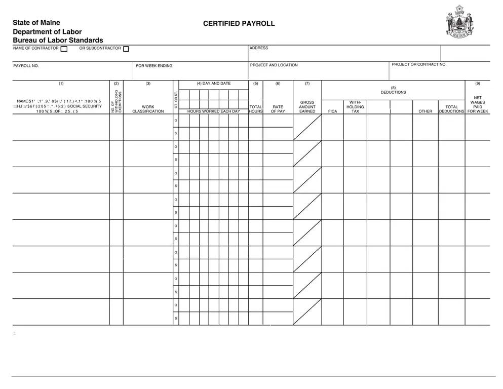 Maine Certified Payroll - State Labor Department Payment Documentation