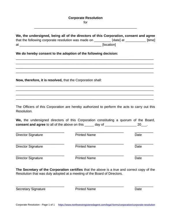 Corporate Resolution Record - Notification of Significant Board Decisions