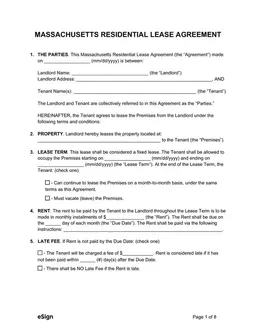 Massachusetts Residential Lease Agreement form preview