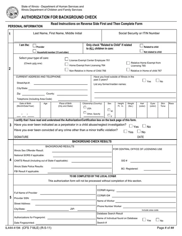 Illinois State Authorization for Background Check - Key for Child Safety