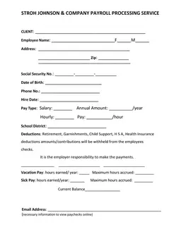 Ohio Payroll Processing Service - STROH JOHNSON & COMPANY form preview