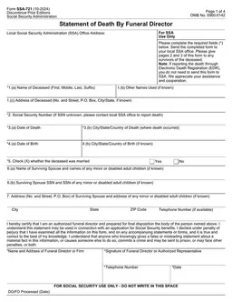SSA-721 Statement of Death Submission - Social Security Administration form preview