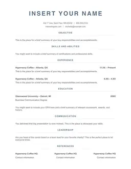 ATS simple food service resume form preview