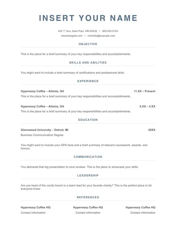 ATS simple food service resume