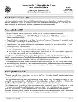 USCIS I-600 Petition to Classify Orphan as an Immediate Relative for Adoptive US Citizens form preview