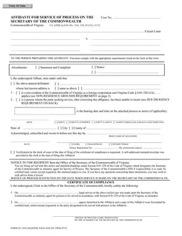 Virginia CC-1418 Affidavit for Service of Process Details and Uses form preview