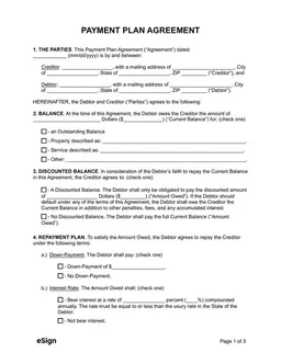 Debt Resolution Payment Plan Agreements form preview