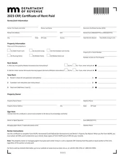 Minnesota 2023 CRP - Certificate of Rent Paid for Tax Refunds form preview