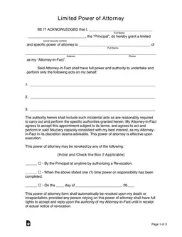 Limited Financial Power of Attorney - Granting Specific Permissions and Responsibilities form preview