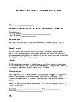 Washington Lease Termination and Deposit Settlement Notice form preview
