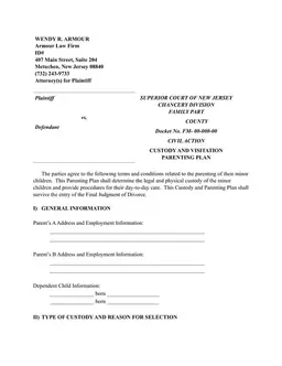 Joint Custody and Parenting Plan Documentation form preview