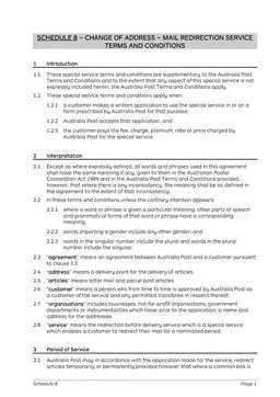 Schedule 8 - Australia Post Mail Redirection Service Application form preview