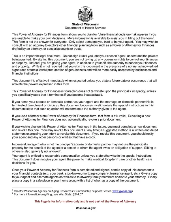 Wisconsin Power of Attorney Documents