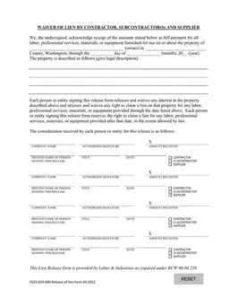 Washington F625-029-000 Contractor's Lien Release form preview
